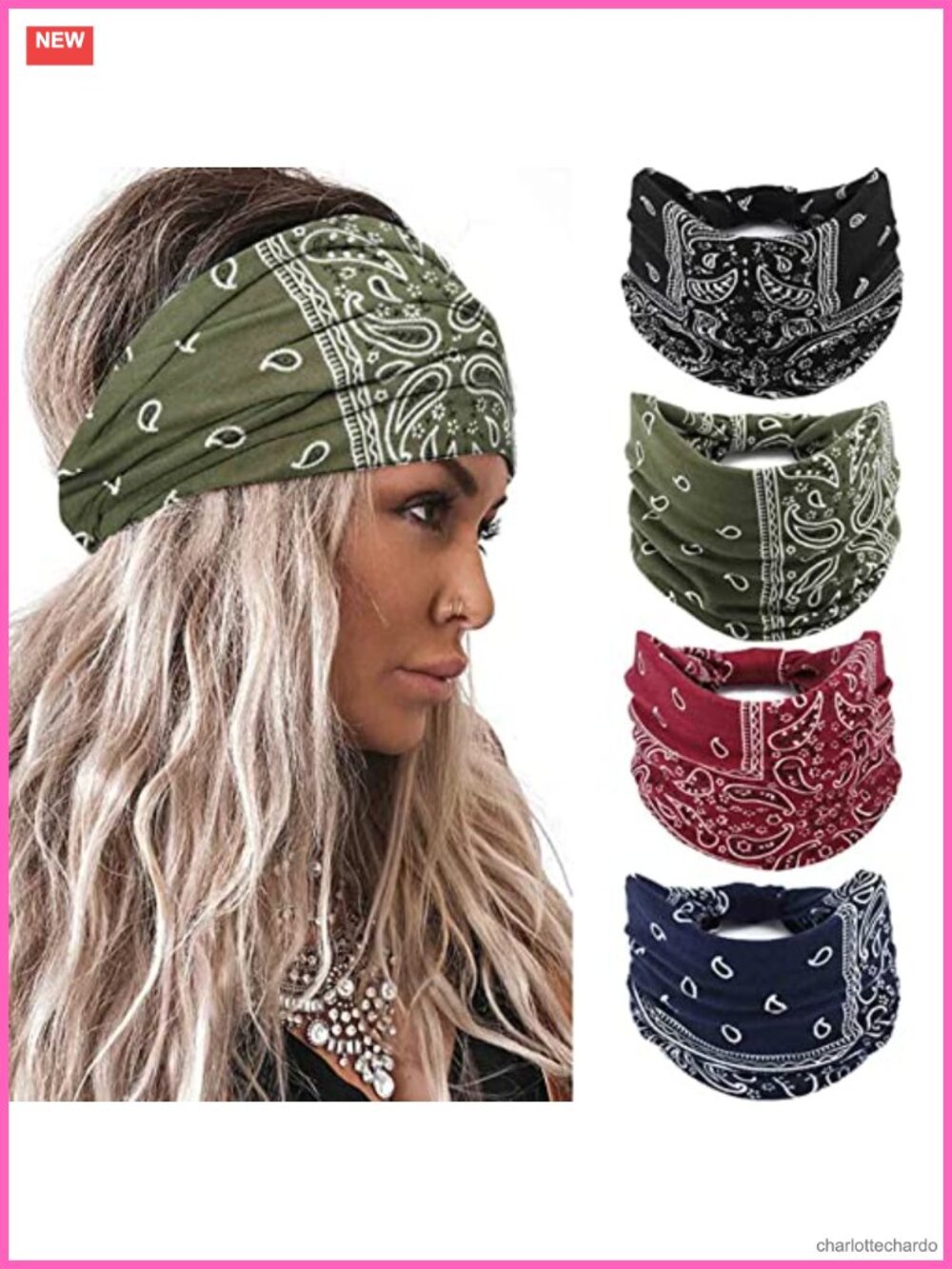 Wide Knotted Turban Headbands Elastic Non Slip Floral Boho Head Wraps 4Pc